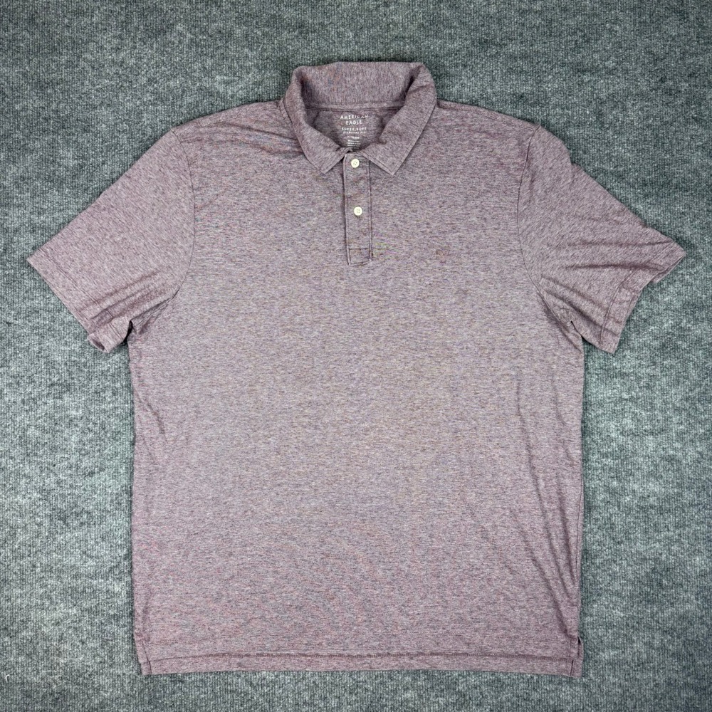 American Eagle Super Soft Polo Shirt Men XL Heathered Maroon Standard Fit Casual